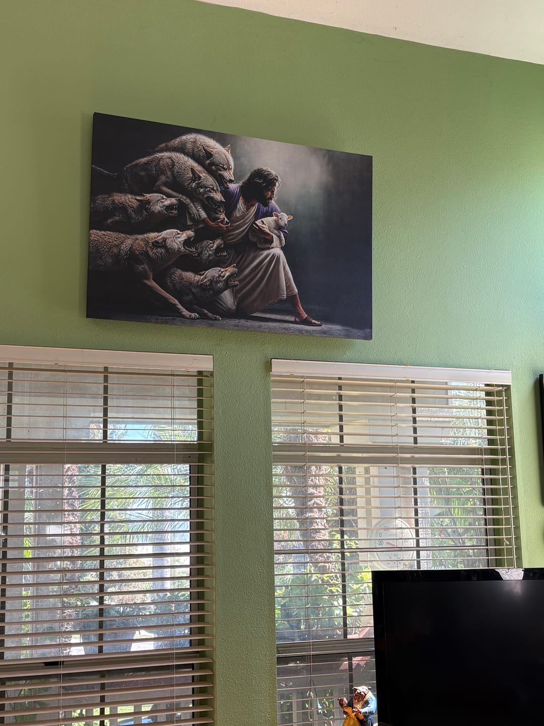 Customer photo review of Jesus Protects The Lamb From Wolves Wall Art Canvas