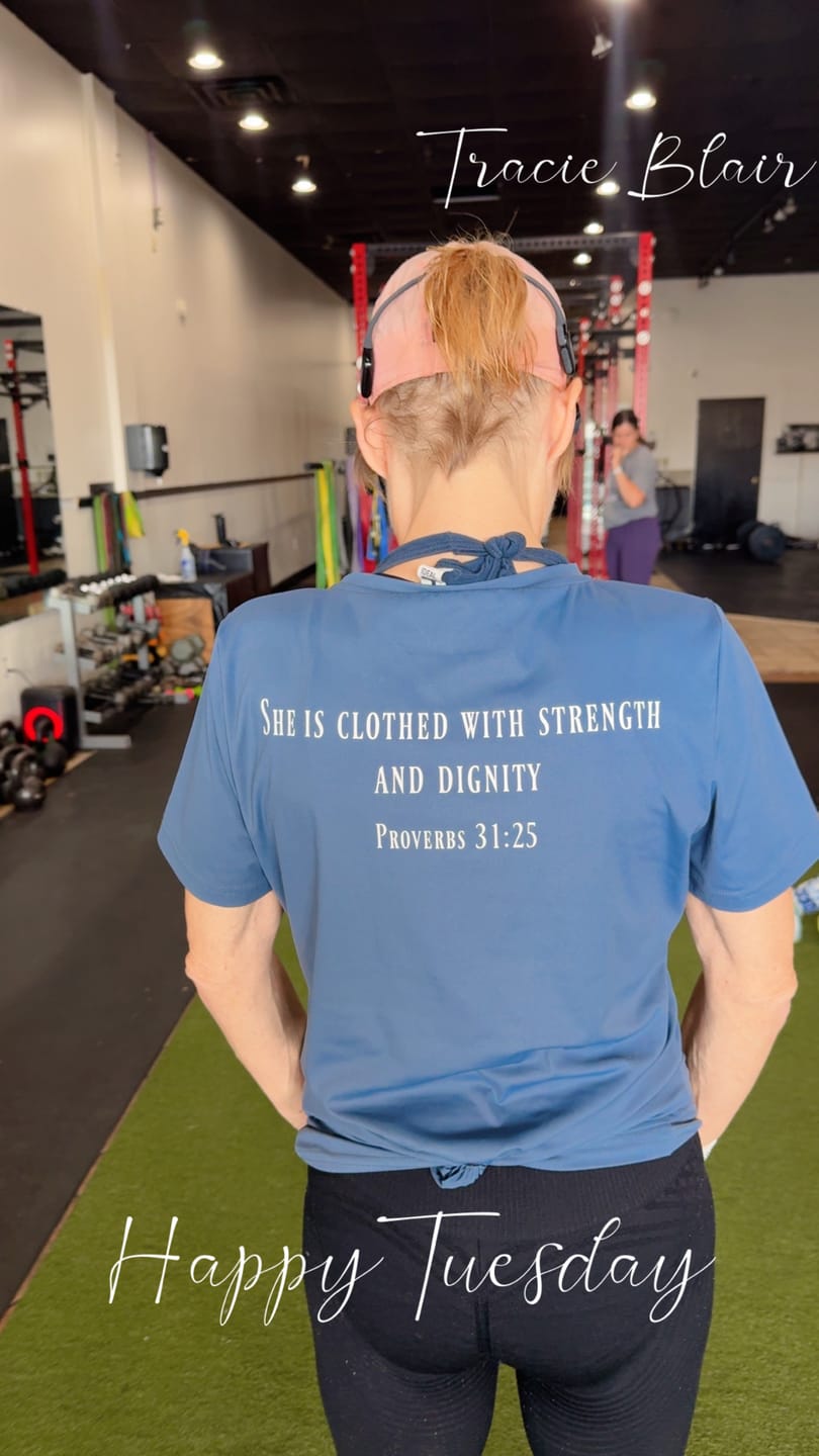 Customer photo review of Women's Proverbs 31:25 Performance Tee