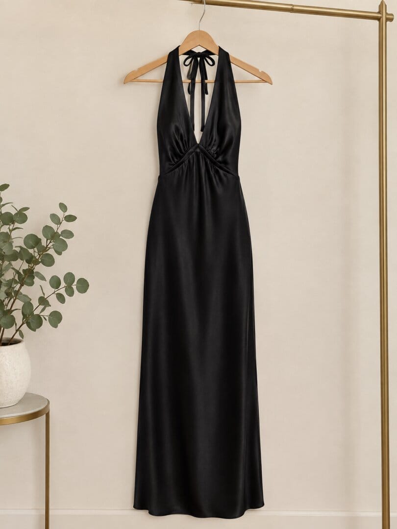 Customer photo review of Heavy Hearted Satin Maxi Dress - Black