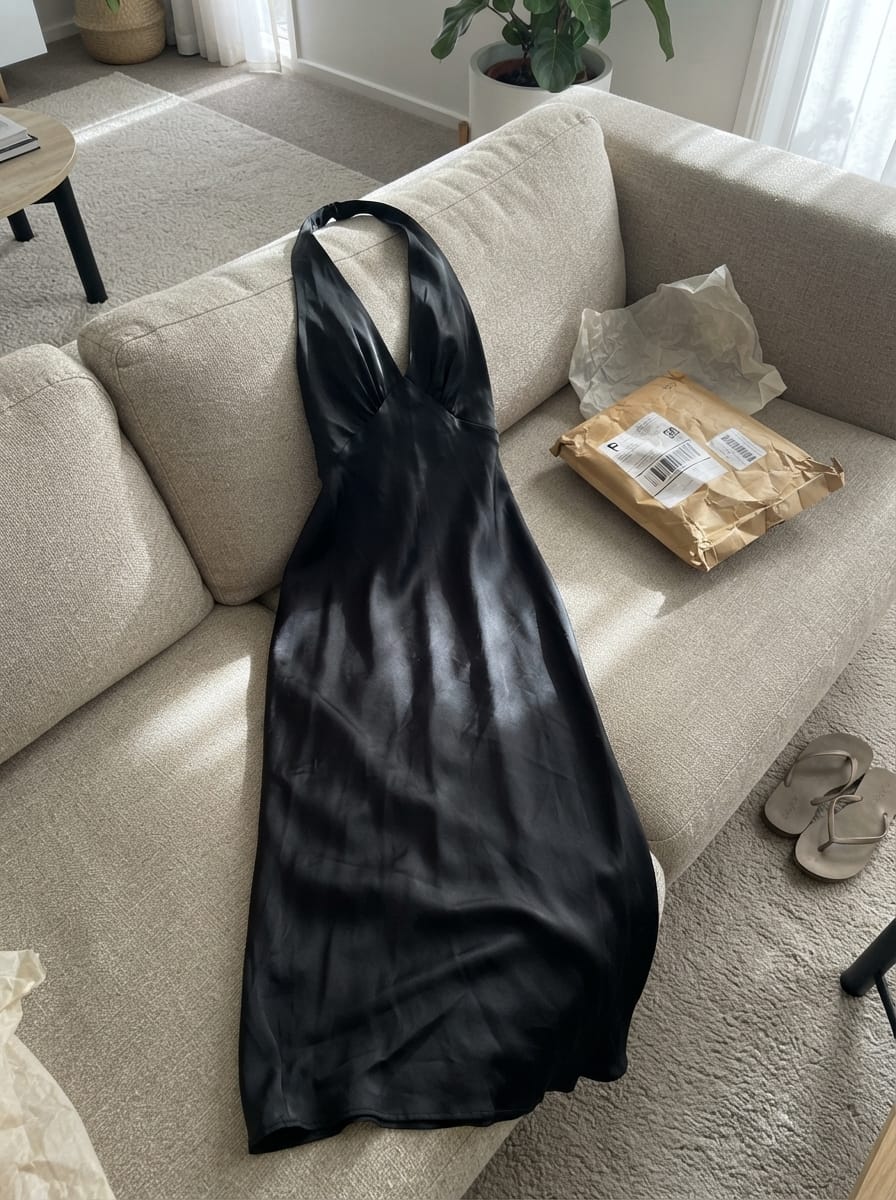 Customer photo review of Heavy Hearted Satin Maxi Dress - Black
