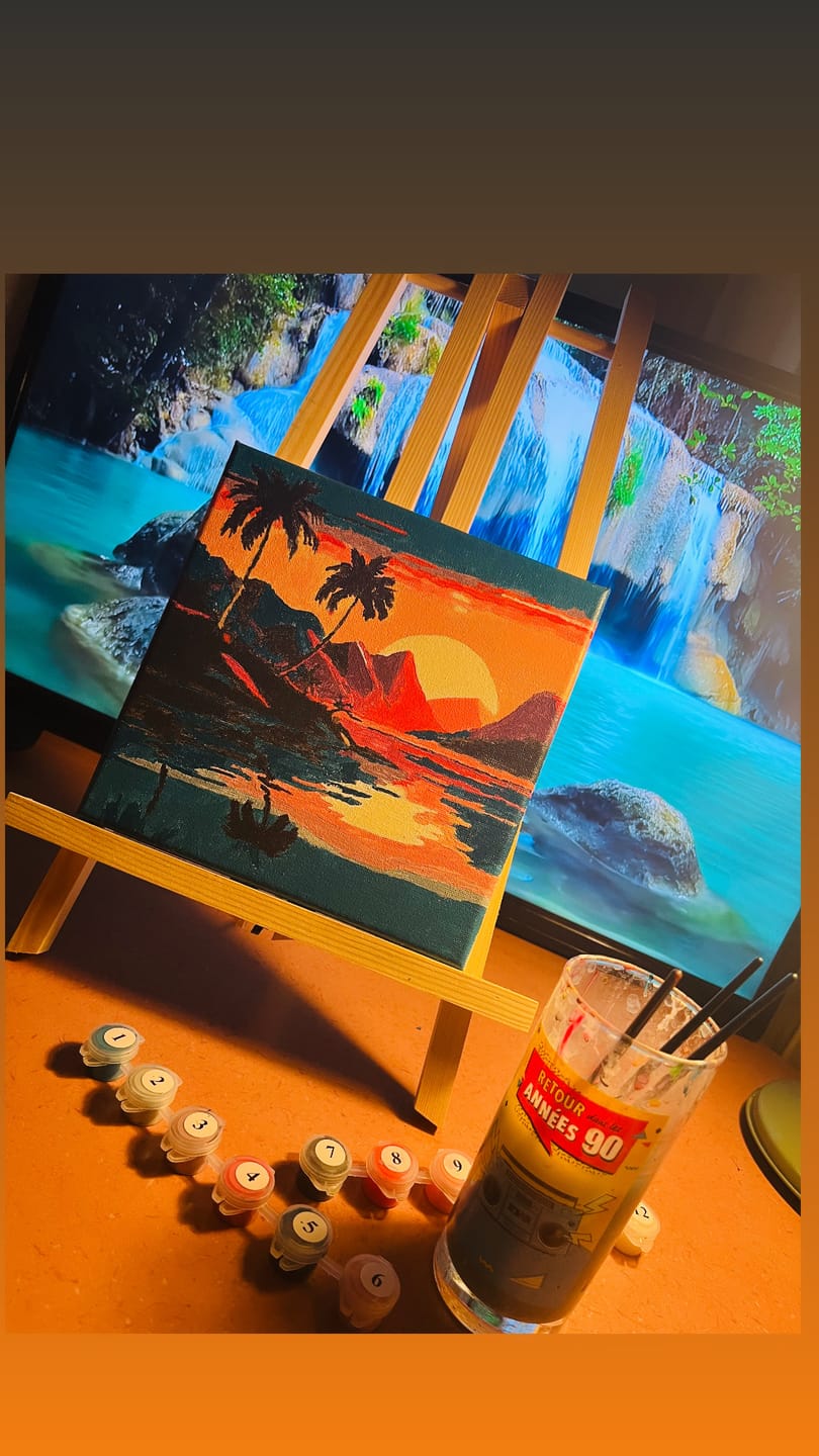 Customer photo review of Mini Peinture par Numéros 20x20cm avec cadre Mer et Coucher de Soleil