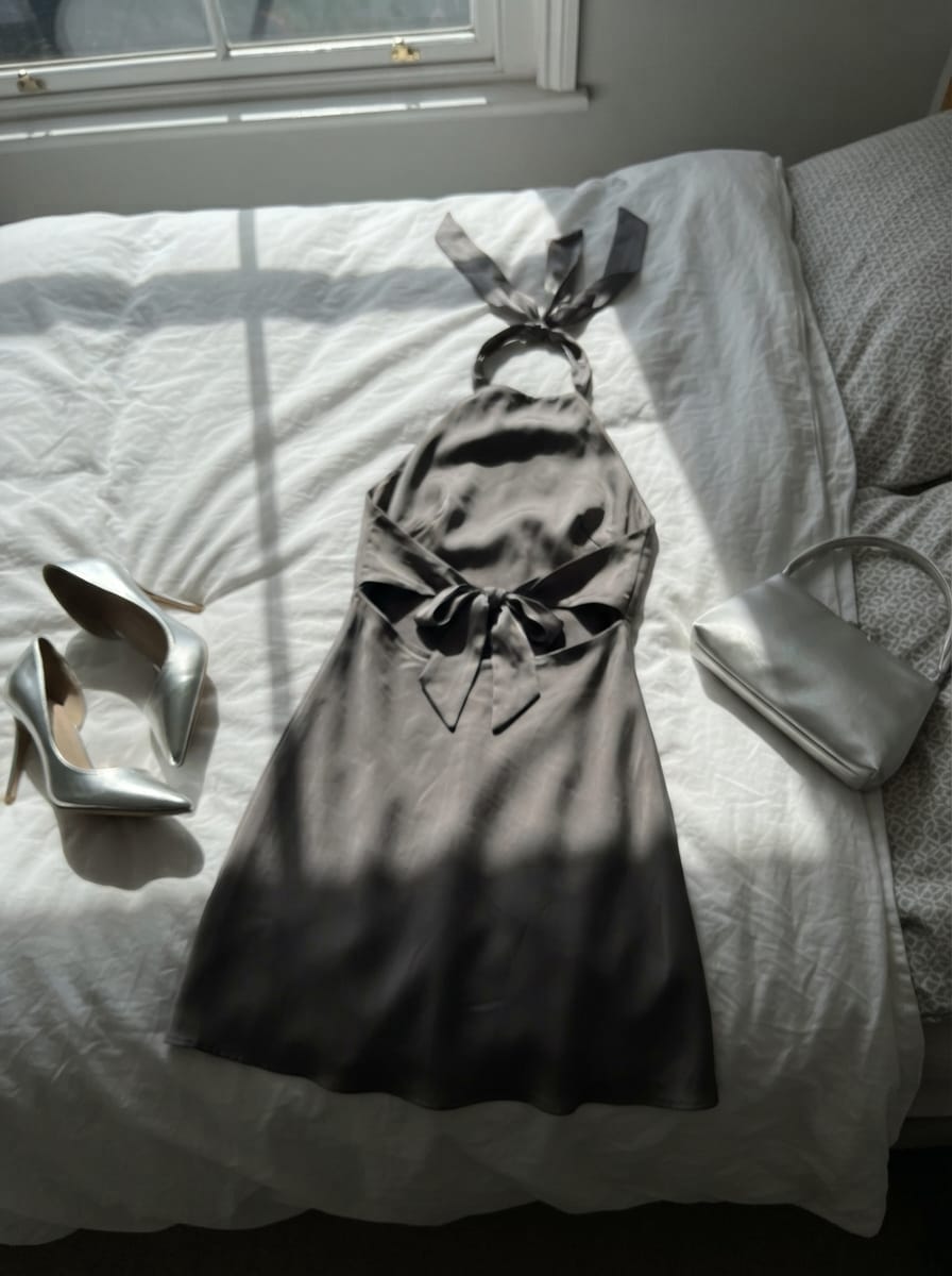 Customer photo review of Heavy Hearted Satin Maxi Dress - Steel Me Away