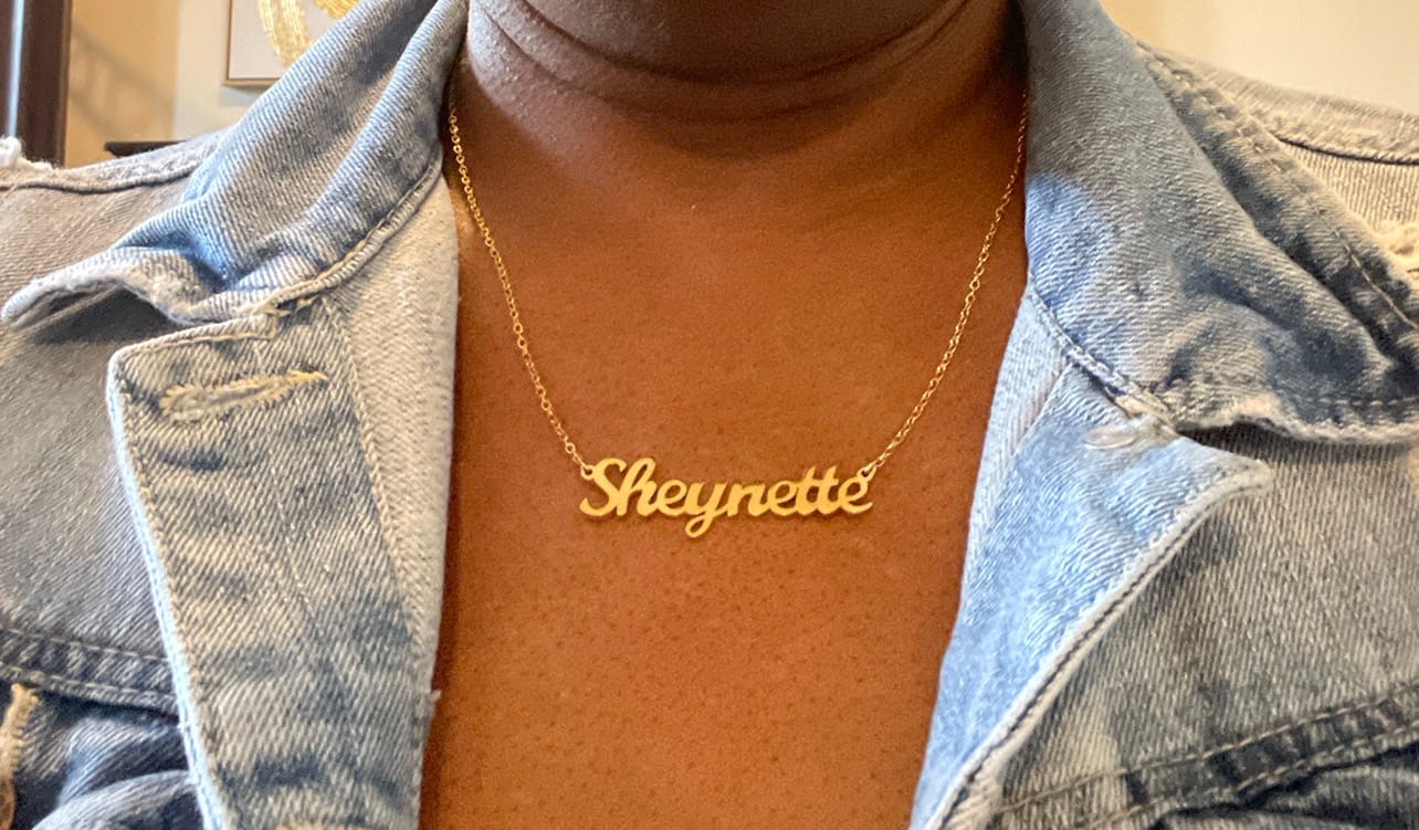 Customer photo review of Bamboo Name Hoop Earrings