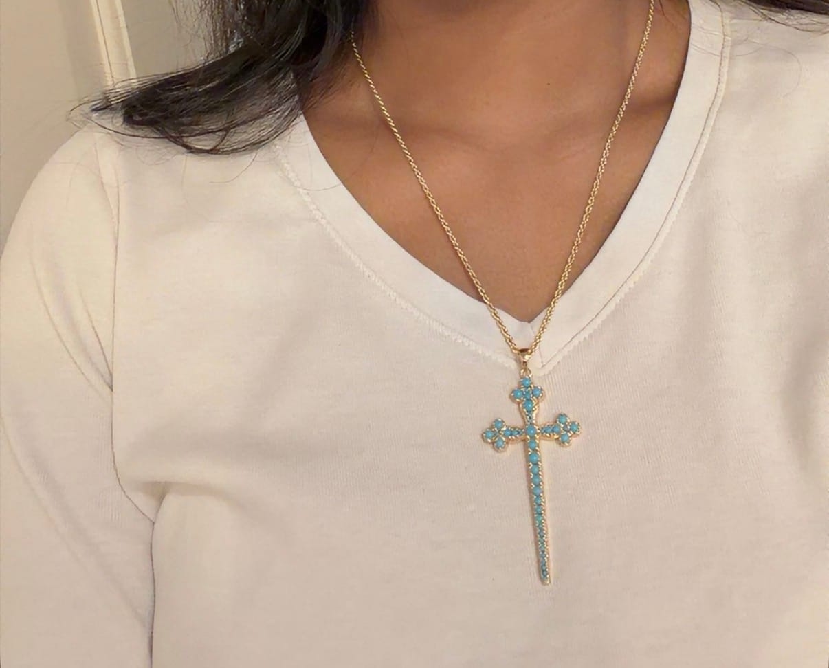 Customer photo review of Athena Turquoise Cross Necklace