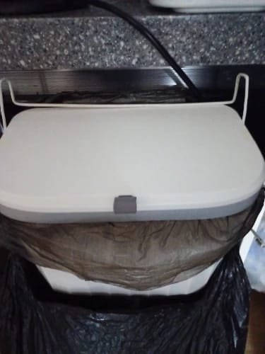 Customer photo review of Wall Mounted Trash Can – 12L Hanging Bin for Kitchen Cabinets