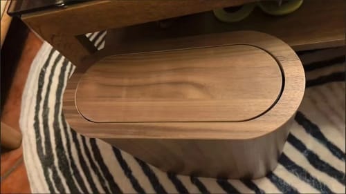 Customer photo review of Wooden Trash Can – Solid Wood Nordic Paper Basket with Lid