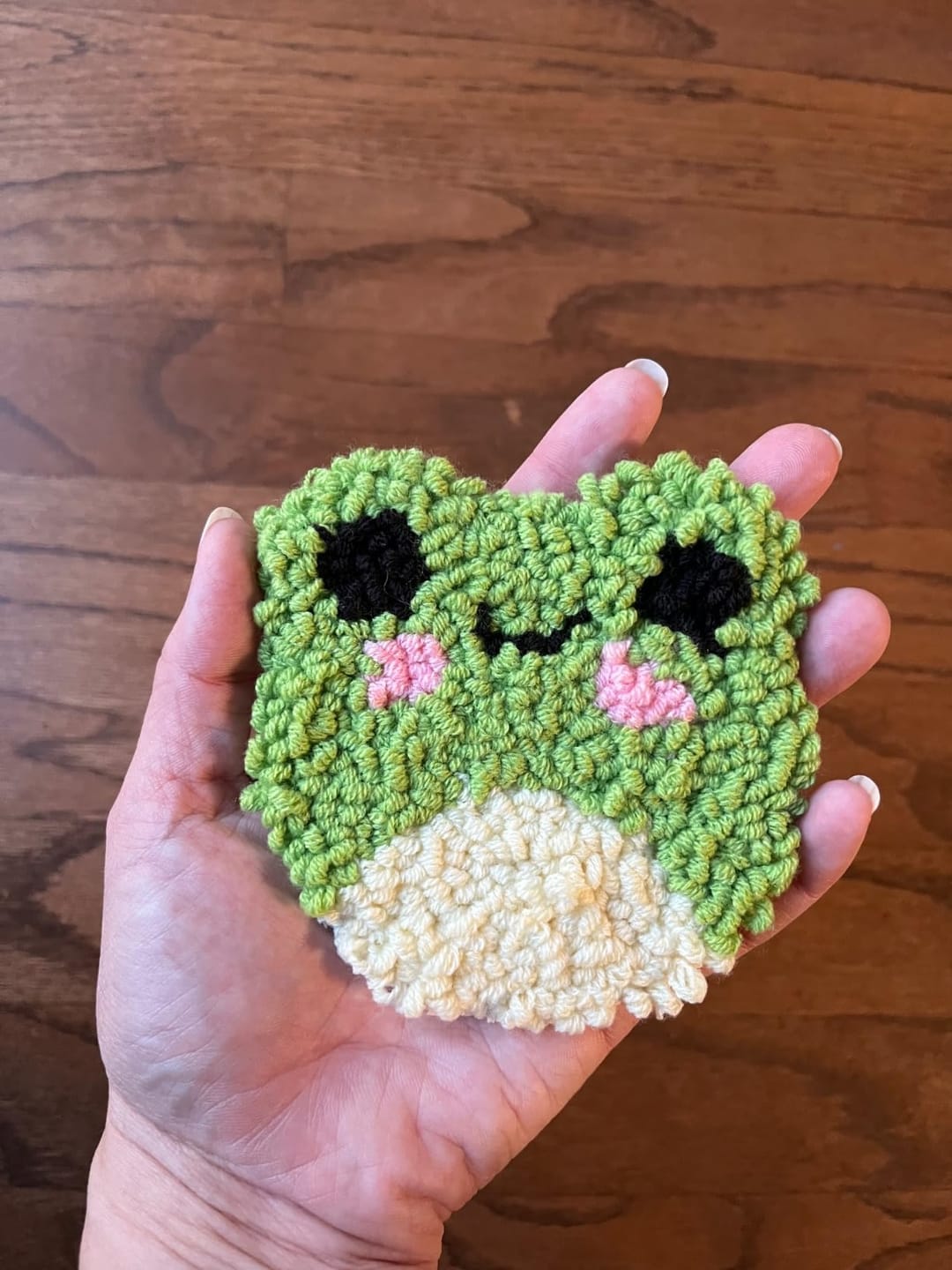 Customer photo review of Punch Needle Coasters Kits 6 Pieces - Cute Smiling Frogs