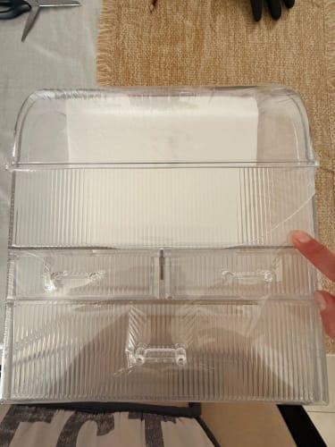 Customer photo review of Clear Acrylic Drawer Organizer – Large Makeup & Perfume Storage