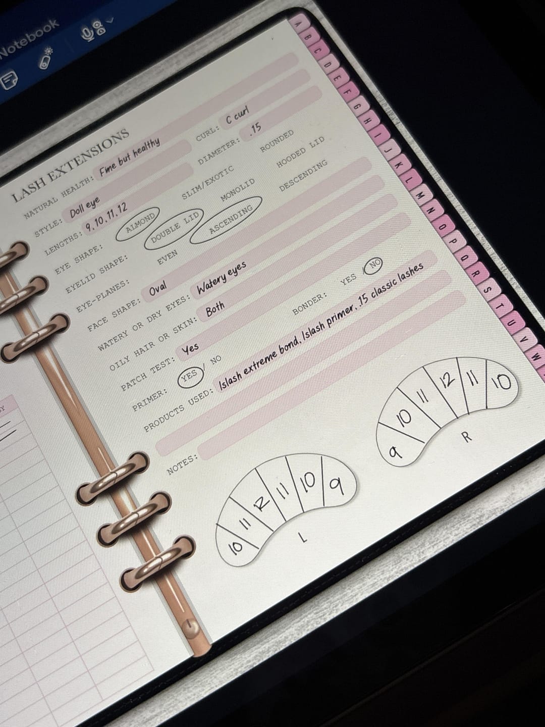 Customer photo review of Lash Extension Client Record Book - Digital