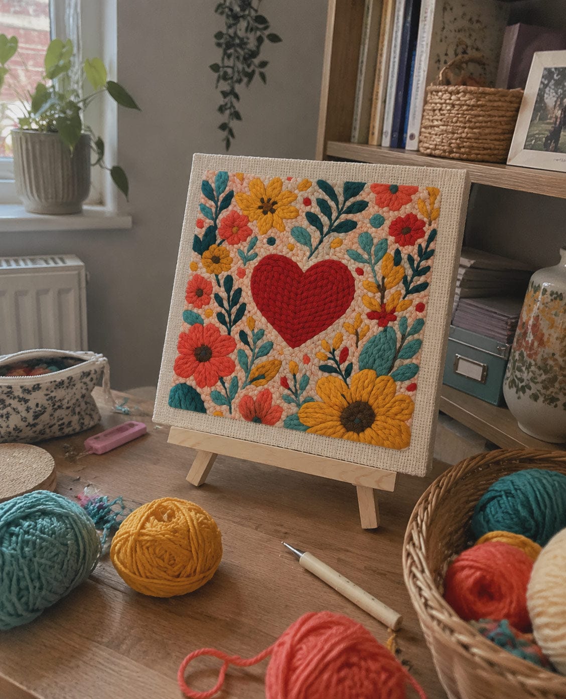 Customer photo review of Punch Needle Kit - Red Heart Surrounded by Colorful Blooms