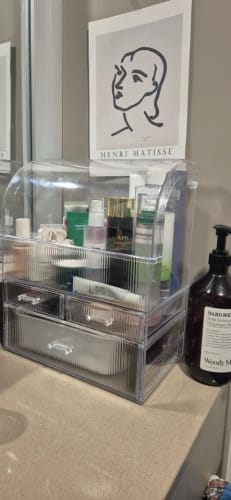 Customer photo review of Clear Acrylic Drawer Organizer – Large Makeup & Perfume Storage