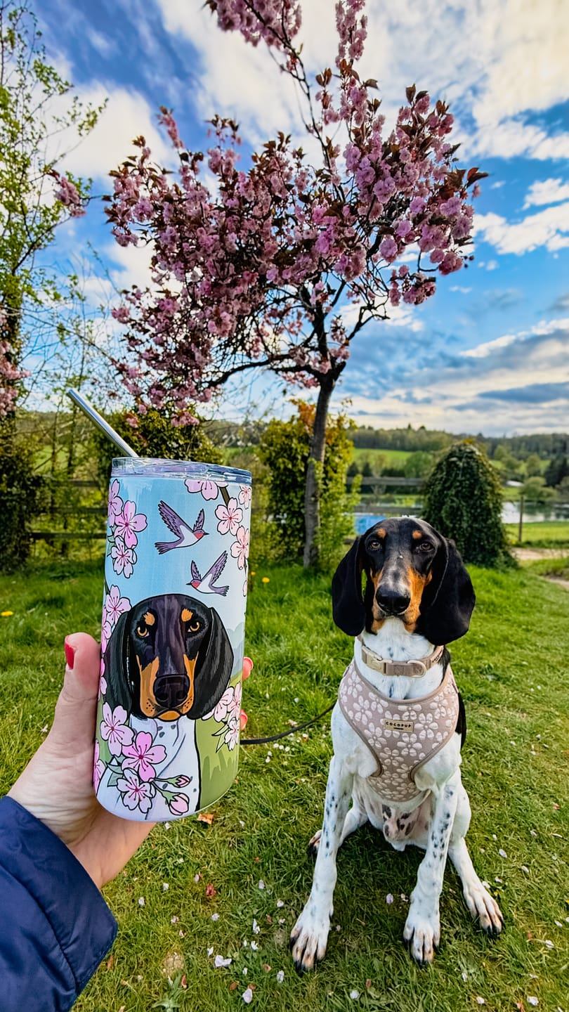 Customer photo review of Personalised Cherry Blossom Tumbler | Life is Better With My Dog
