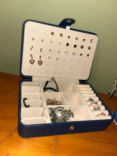 Customer photo review of Leather Jewelry Box – Ring and Earring Display Organizer