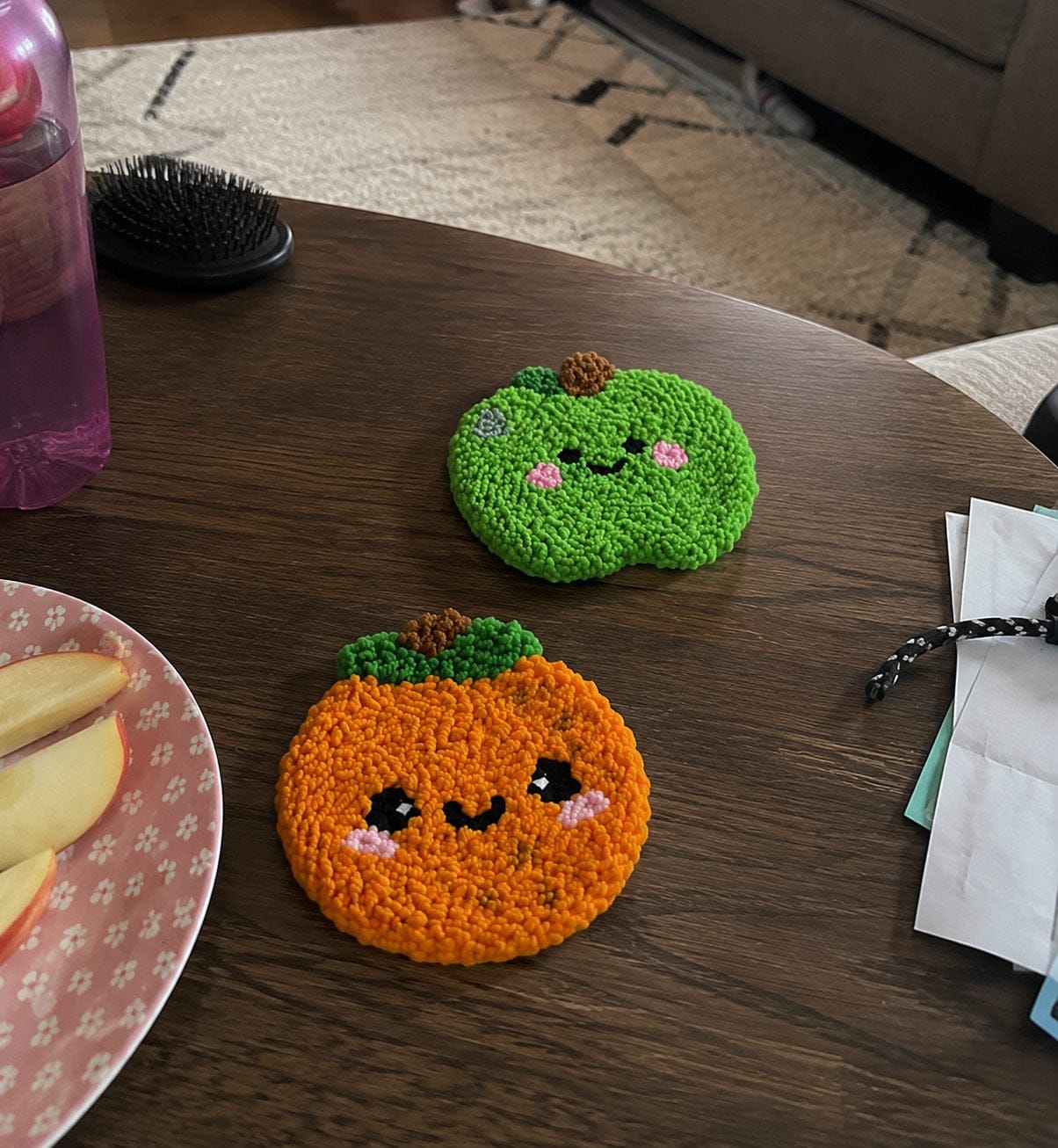 Customer photo review of Punch Needle Coasters Kits 6 Pieces - Adorable Smiling Fruits