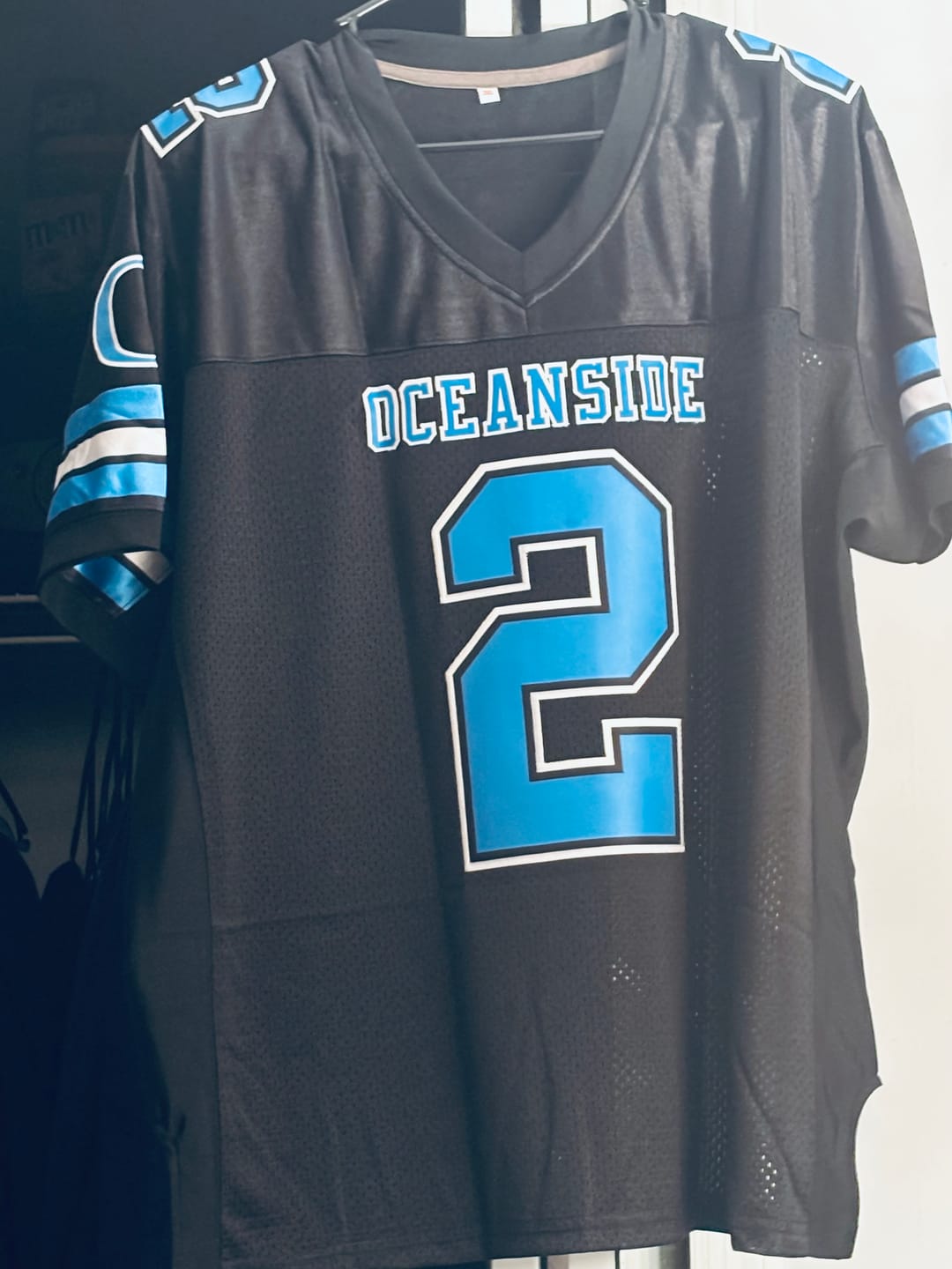 Customer photo review of Custom Black Powder Blue-White Classic Style Mesh Authentic American Football Jersey