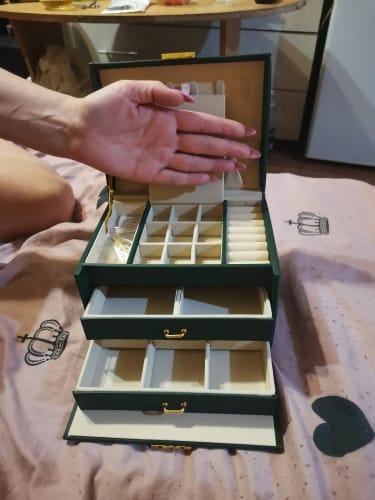 Customer photo review of Drawer Jewelry Box – Three Layer Leather Lockable Case