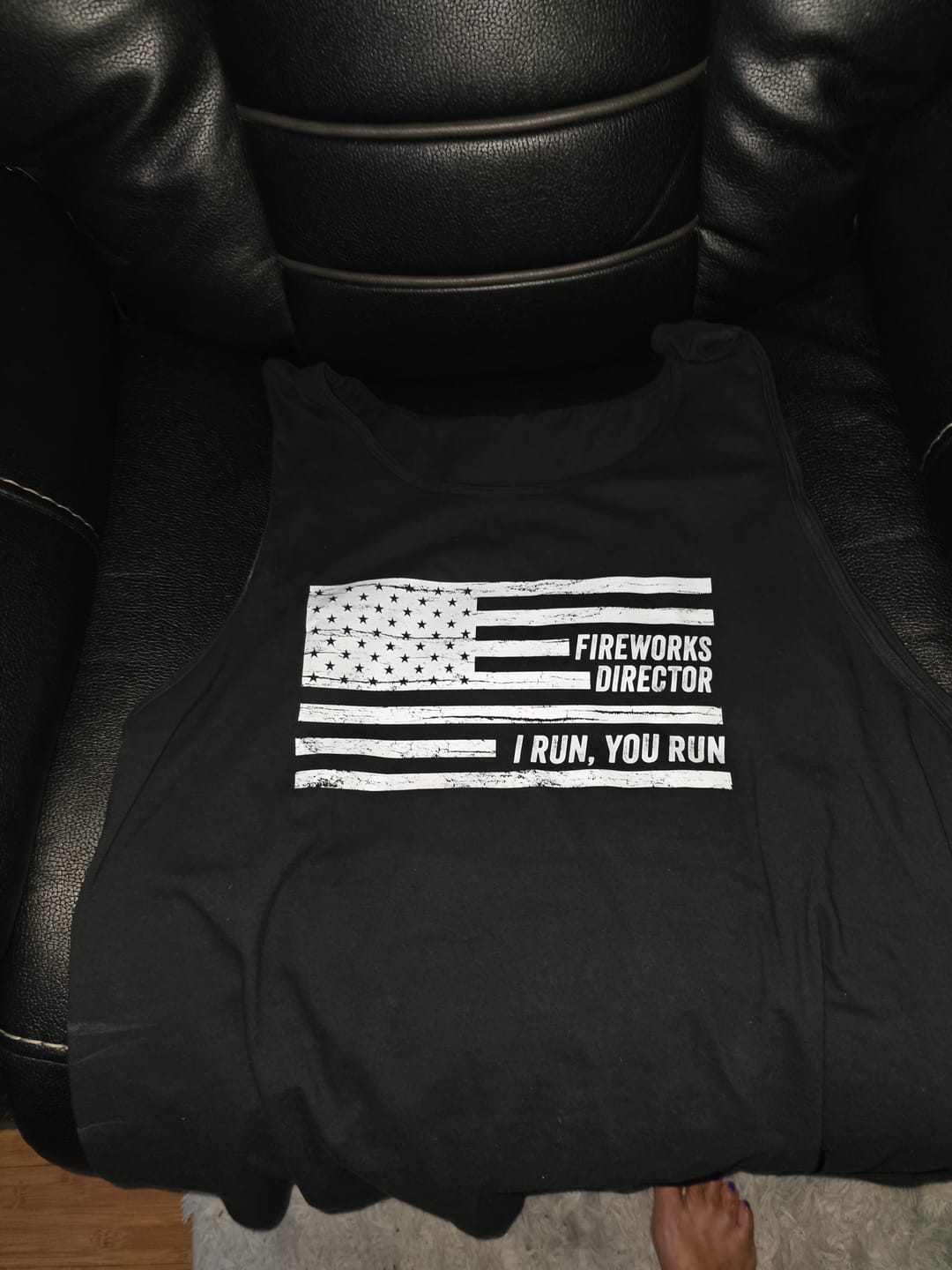 Customer photo review of Fireworks Director. I Run, You Run Tank Top