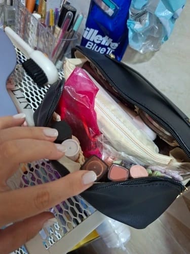 Customer photo review of Leather Makeup Bag – Large Travel Toiletry Organizer