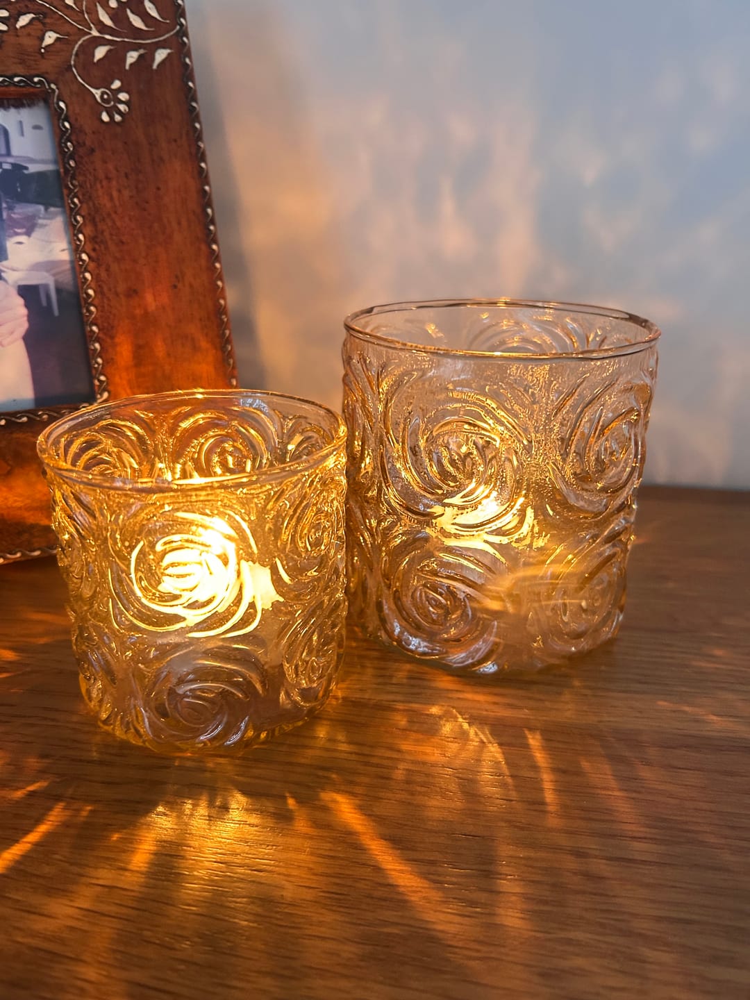 Customer photo review of Rose Glass Candle Holders Duo