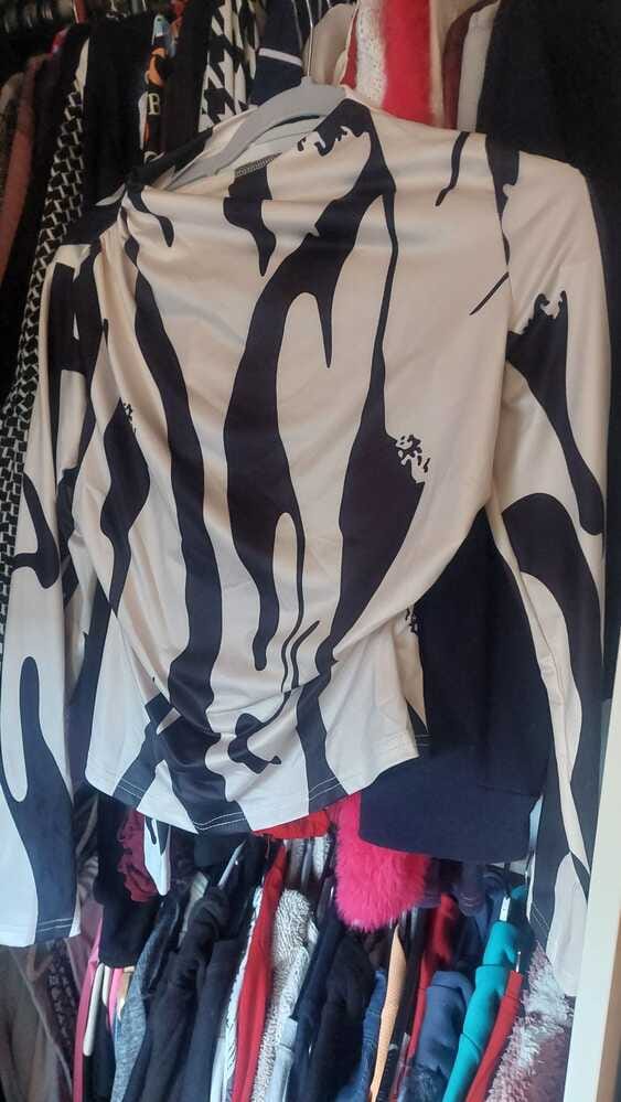 Customer photo review of Ninonine "Sloane" | Abstract Geometric Mock Neck Top