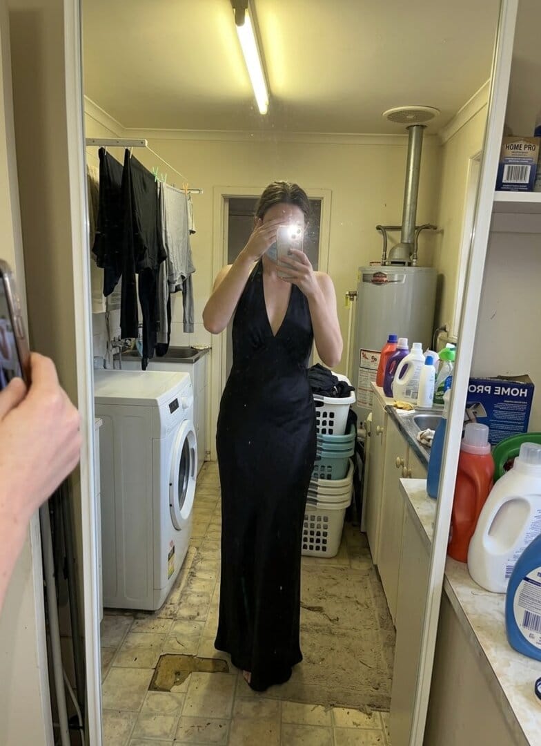 Customer photo review of Heavy Hearted Satin Maxi Dress - Black