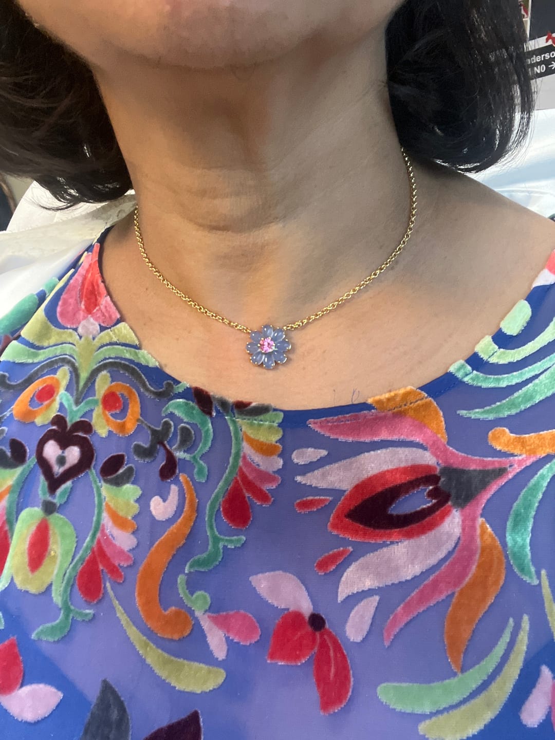 Customer photo review of Emeline Flower Studs in Blue