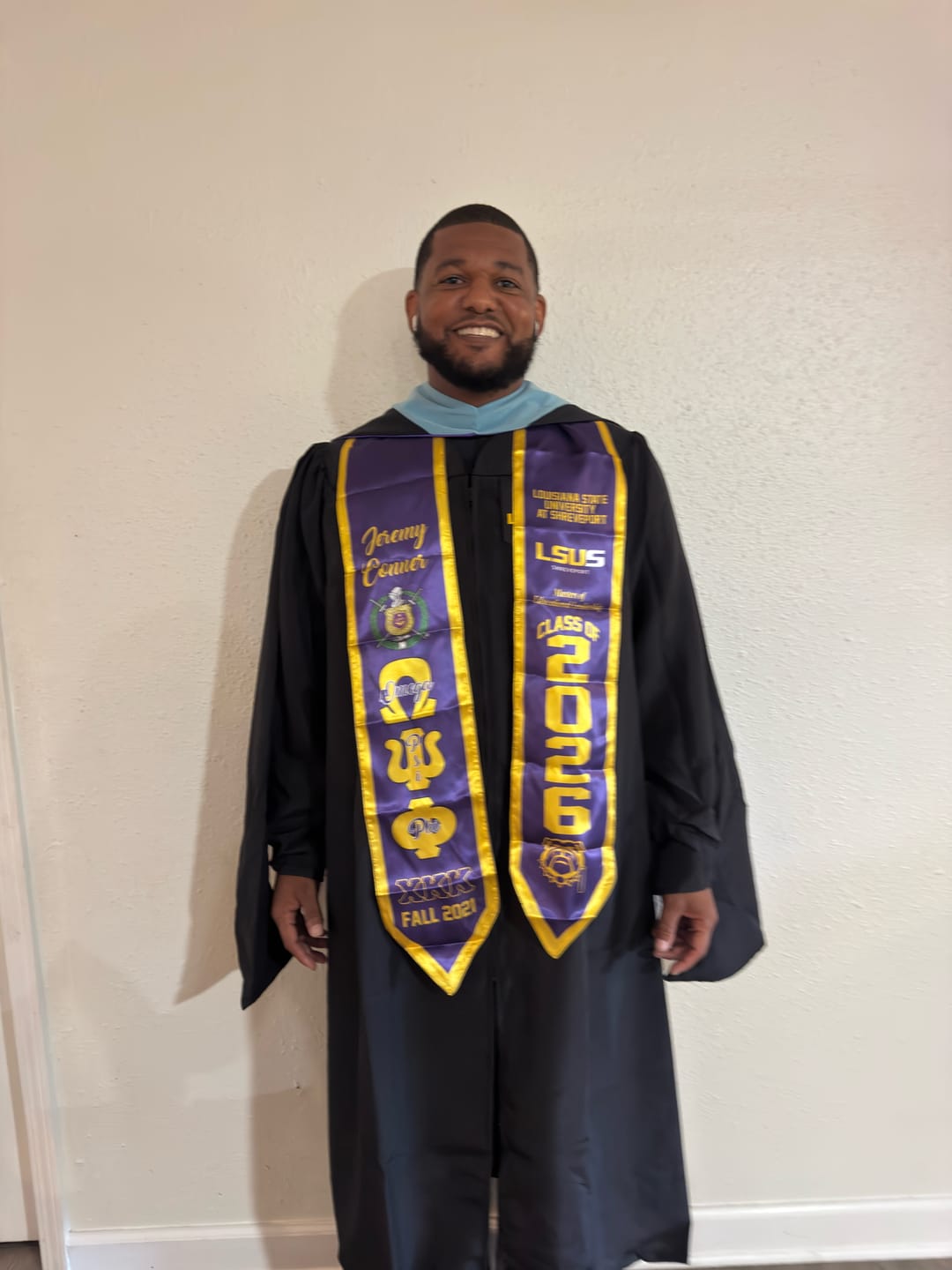 Customer photo review of Personalized Omega Psi Phi Purple Graduation Stole School And Org Style