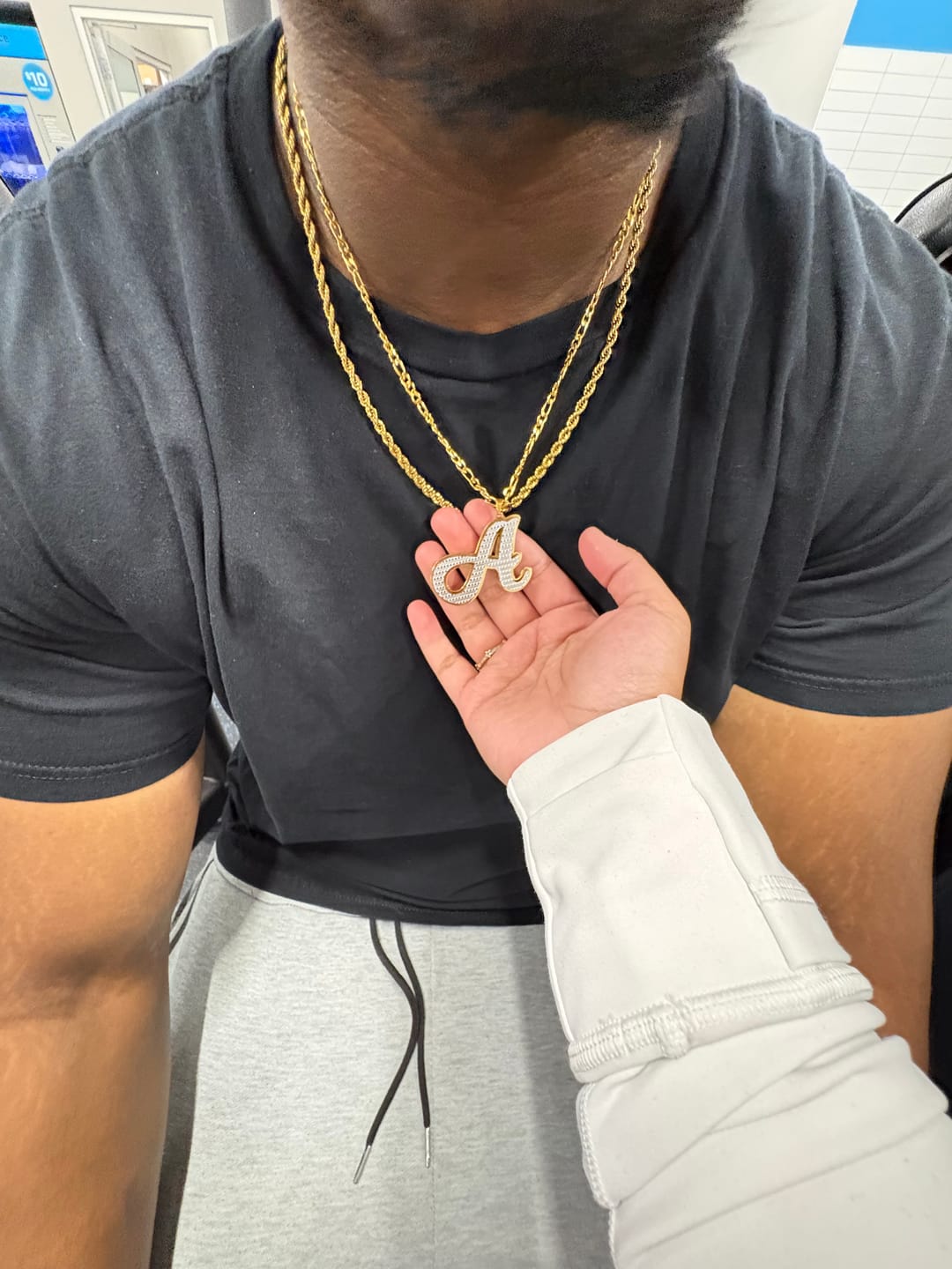 Customer photo review of Double Plated Initial Necklace w/ Figaro Chain