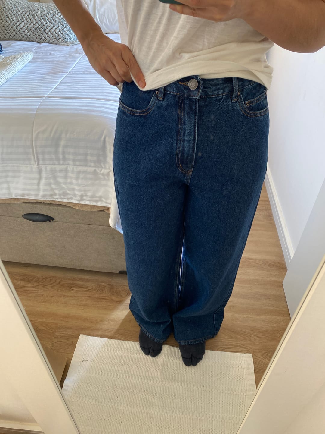 Customer photo review of Calça Jeans Wide Leg Buriti Azul Escuro
