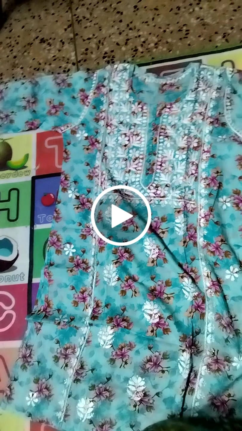 Customer video review of Dahlia Premium Blue Floral Long MulMul kurta