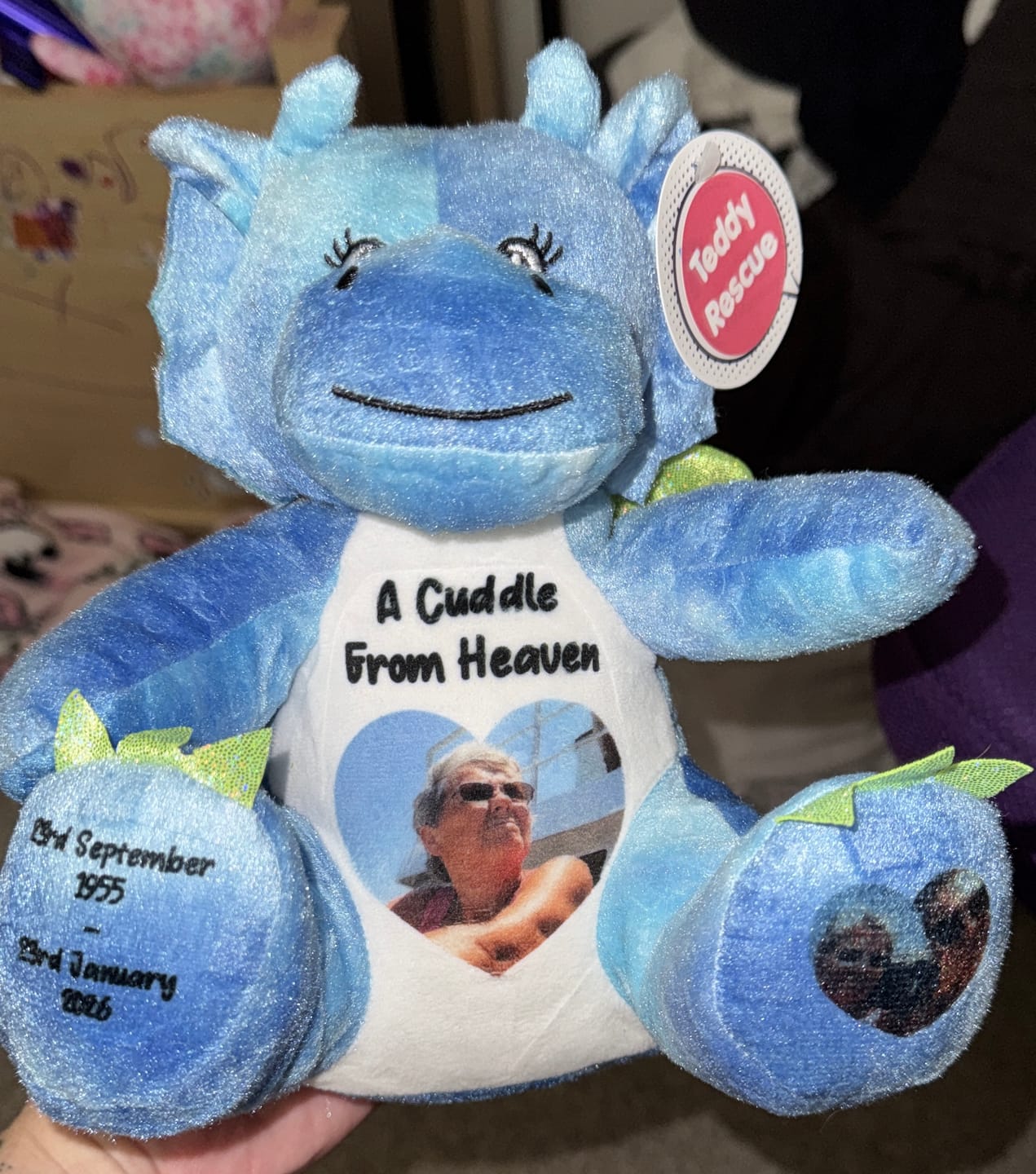 Customer photo review of A Cuddle from Heaven Personalised Photo Teddy Bear
