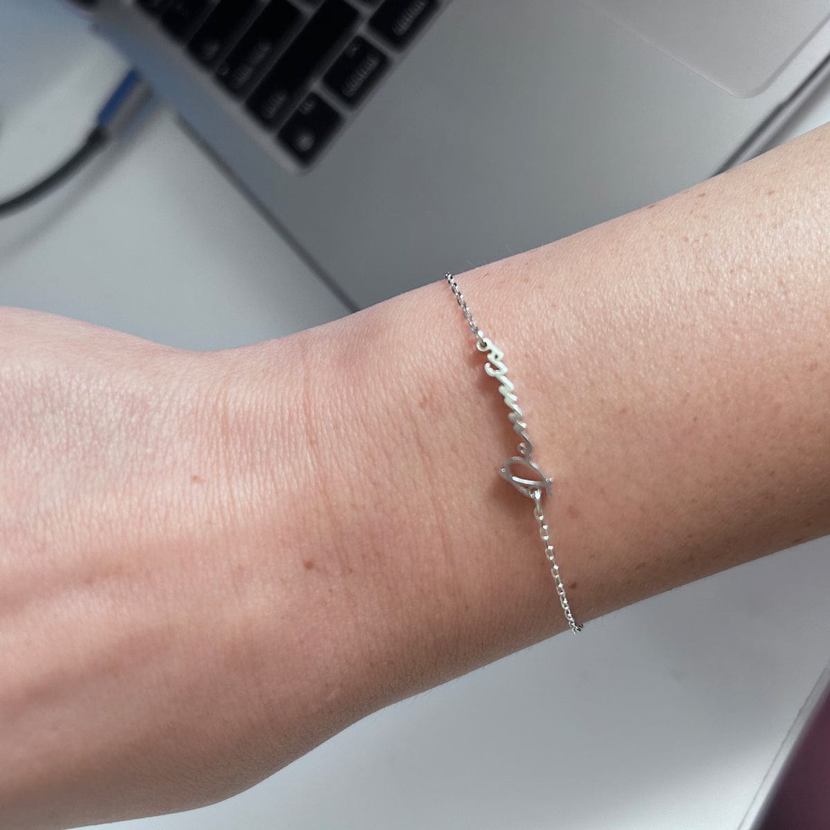 Customer photo review of Custom Tiny Script Name Bracelet