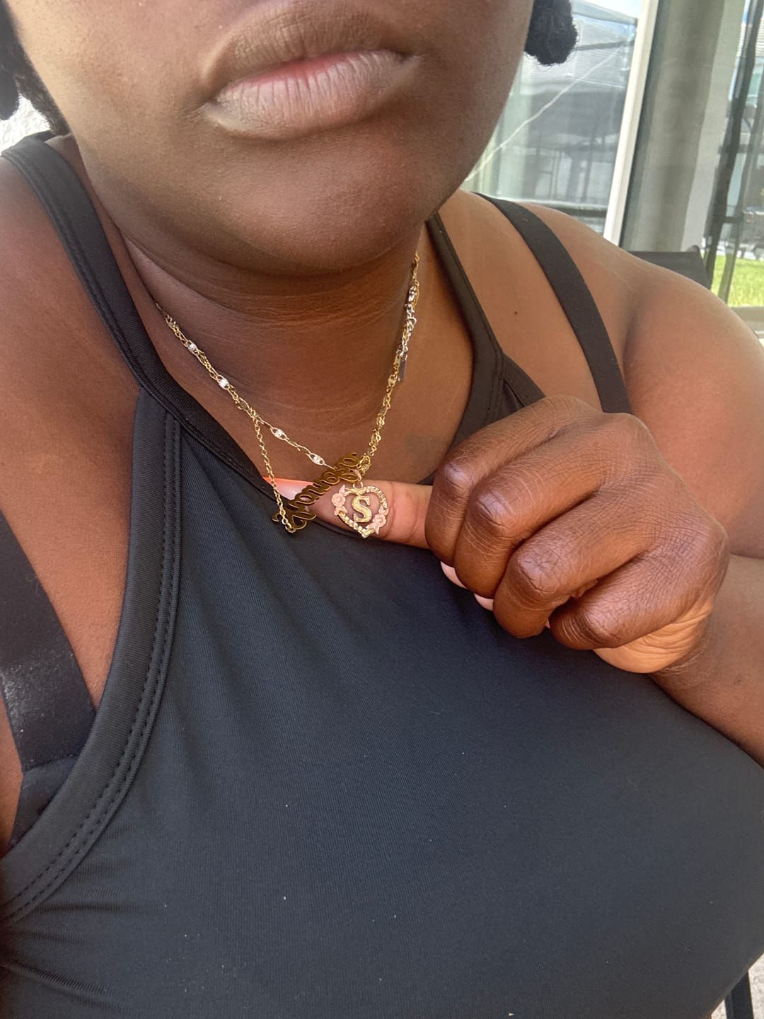 Customer photo review of Flower Initial Necklace w/ Clip Chain