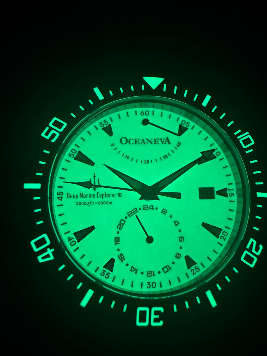 Customer photo review of Oceaneva FULL LUME Power Reserve 6000m Automatic Grade 5 Titanium Watch Green