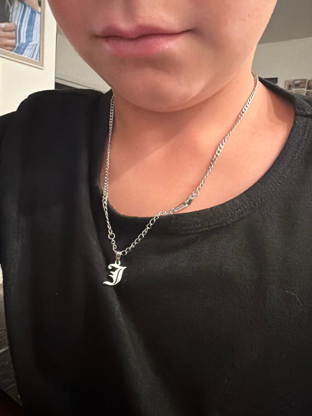 Customer photo review of Kids Gothic Letter Necklace w/ Cuban Chain