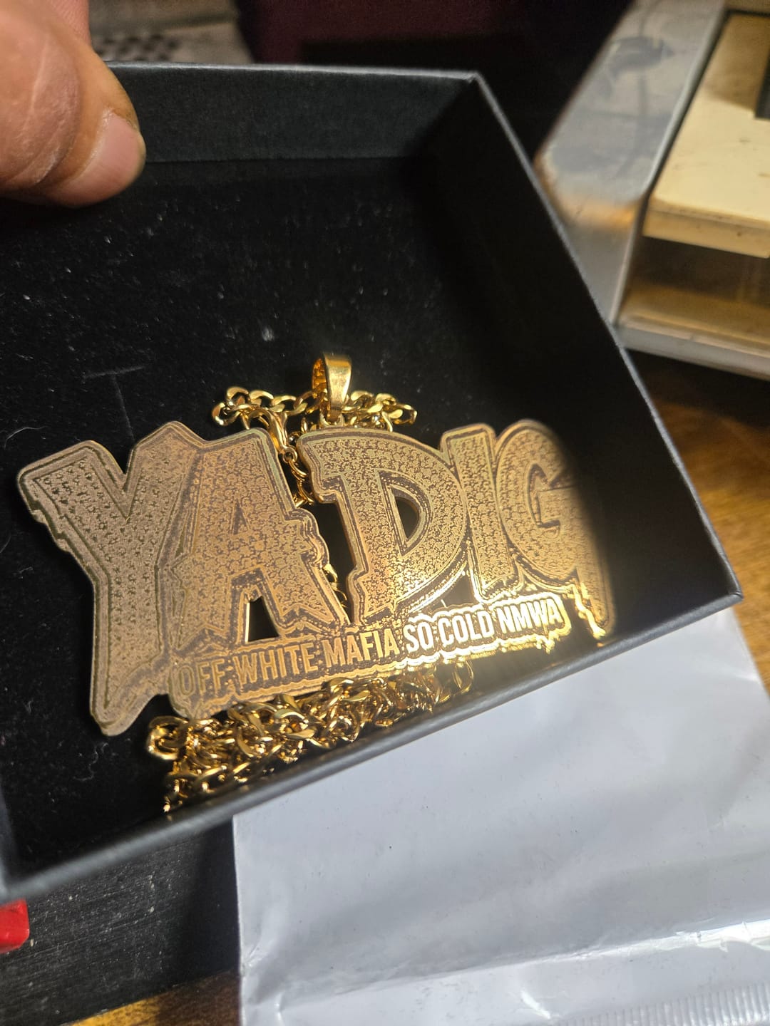 Customer photo review of Custom Photo Engraved Pendant Necklace