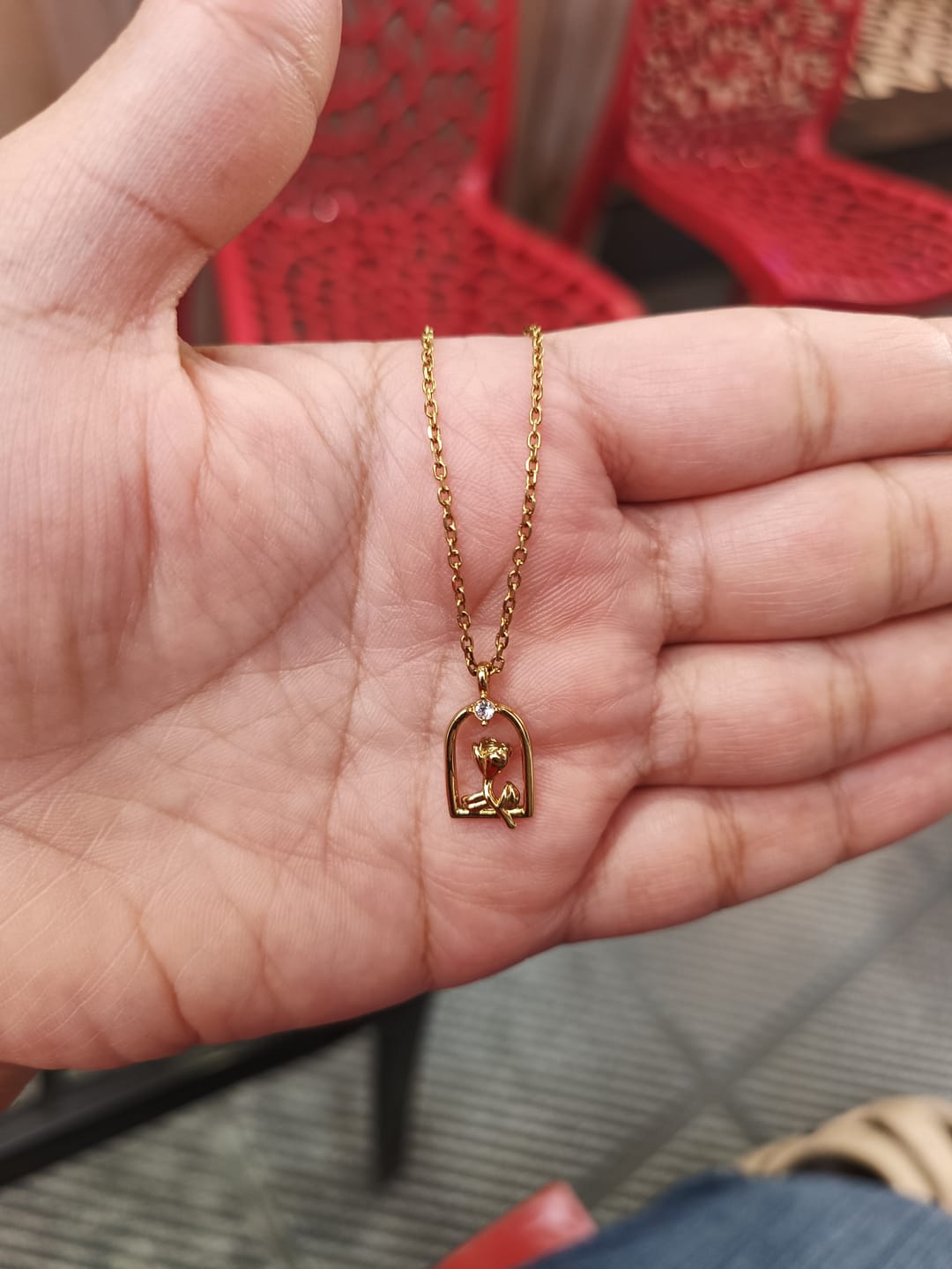 Customer photo review of Dainty Bloom Frame Pendant Necklace