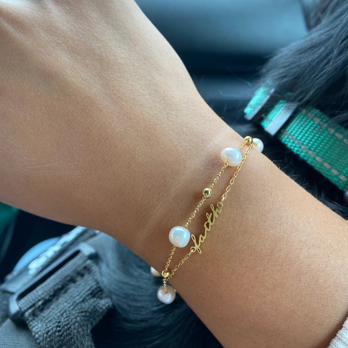 Customer photo review of Custom Tiny Script Name Bracelet