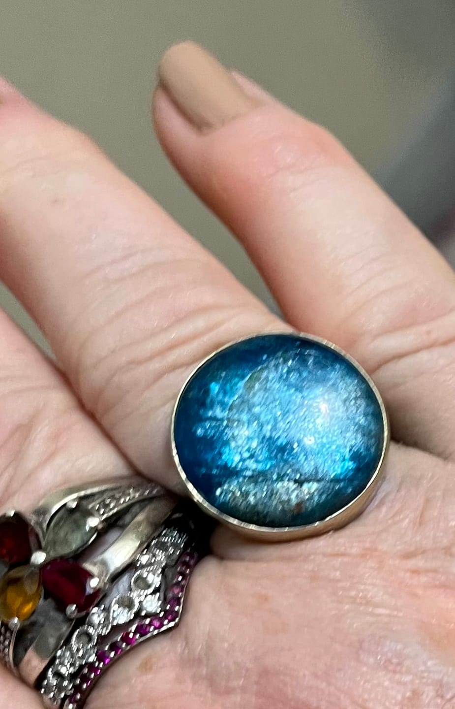 Customer photo review of Apatite Ring Size 8 (German Silver)