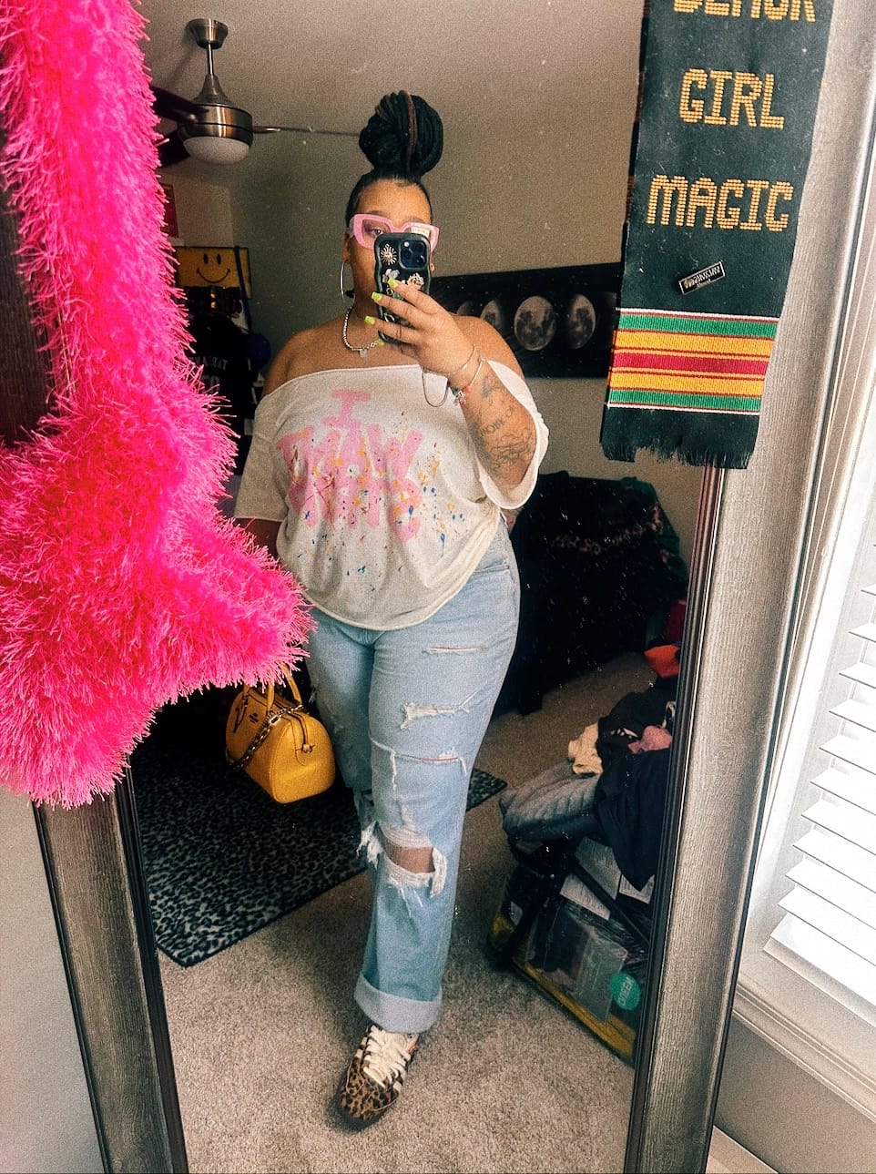 Customer photo review of I WANT STRIPT OFF SHOULDER TEE