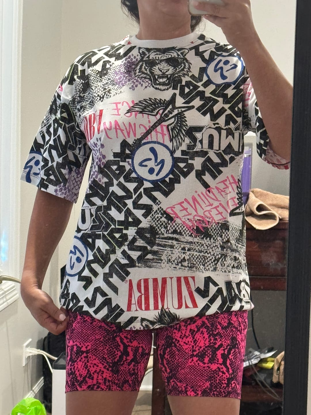 Customer photo review of Rock 'n' Roll Oversized Drop Shoulder Tee - White/Black