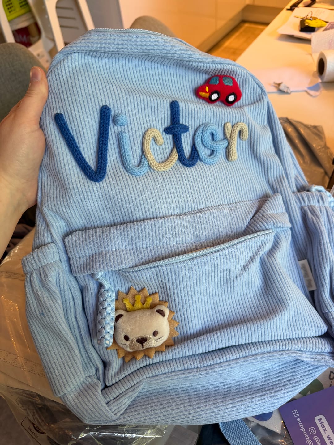 Customer photo review of K&C - Personalized Knitted Backpack