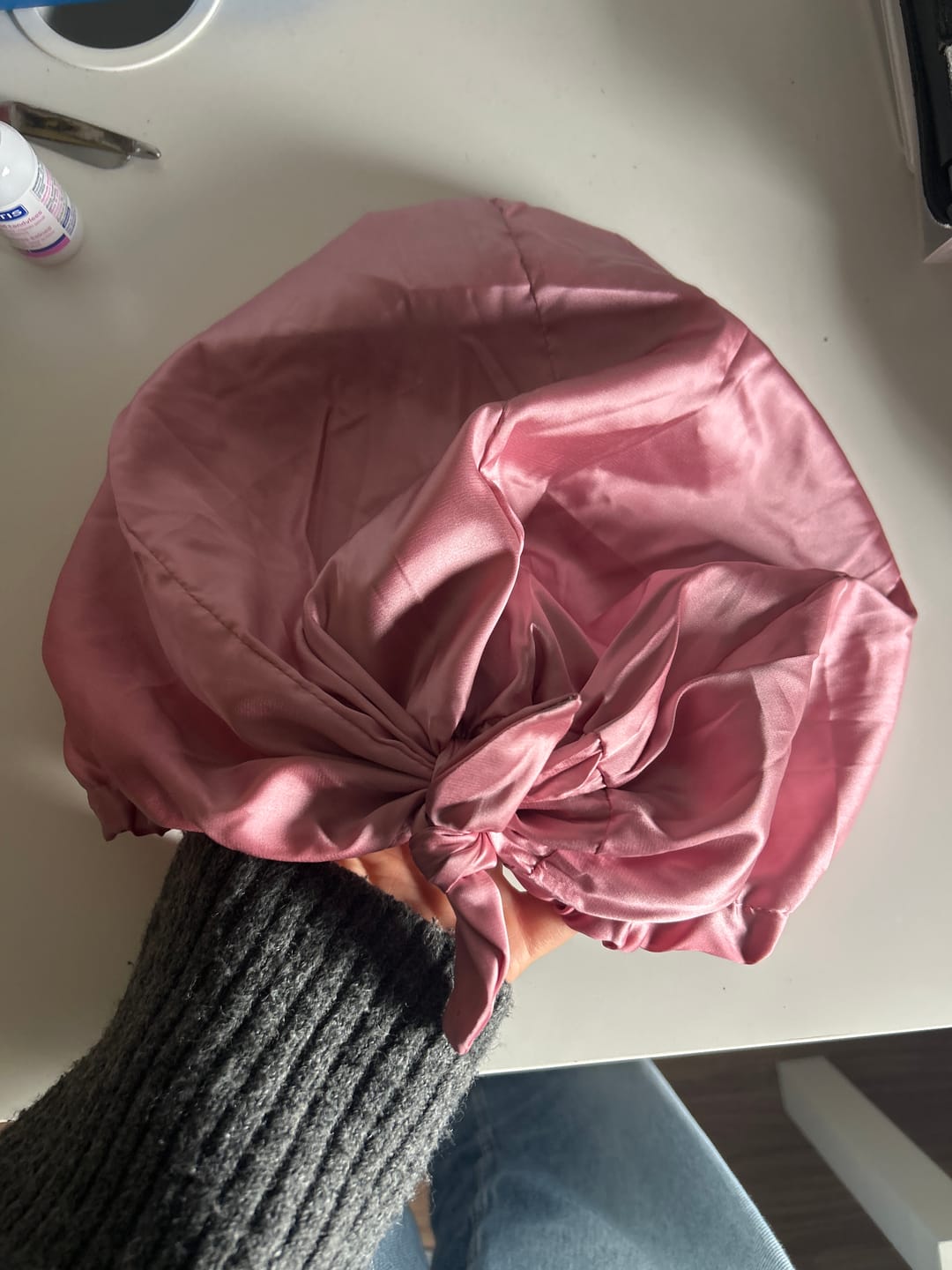 Customer photo review of Only Curls Satin Sleep Turban Dusty Rose