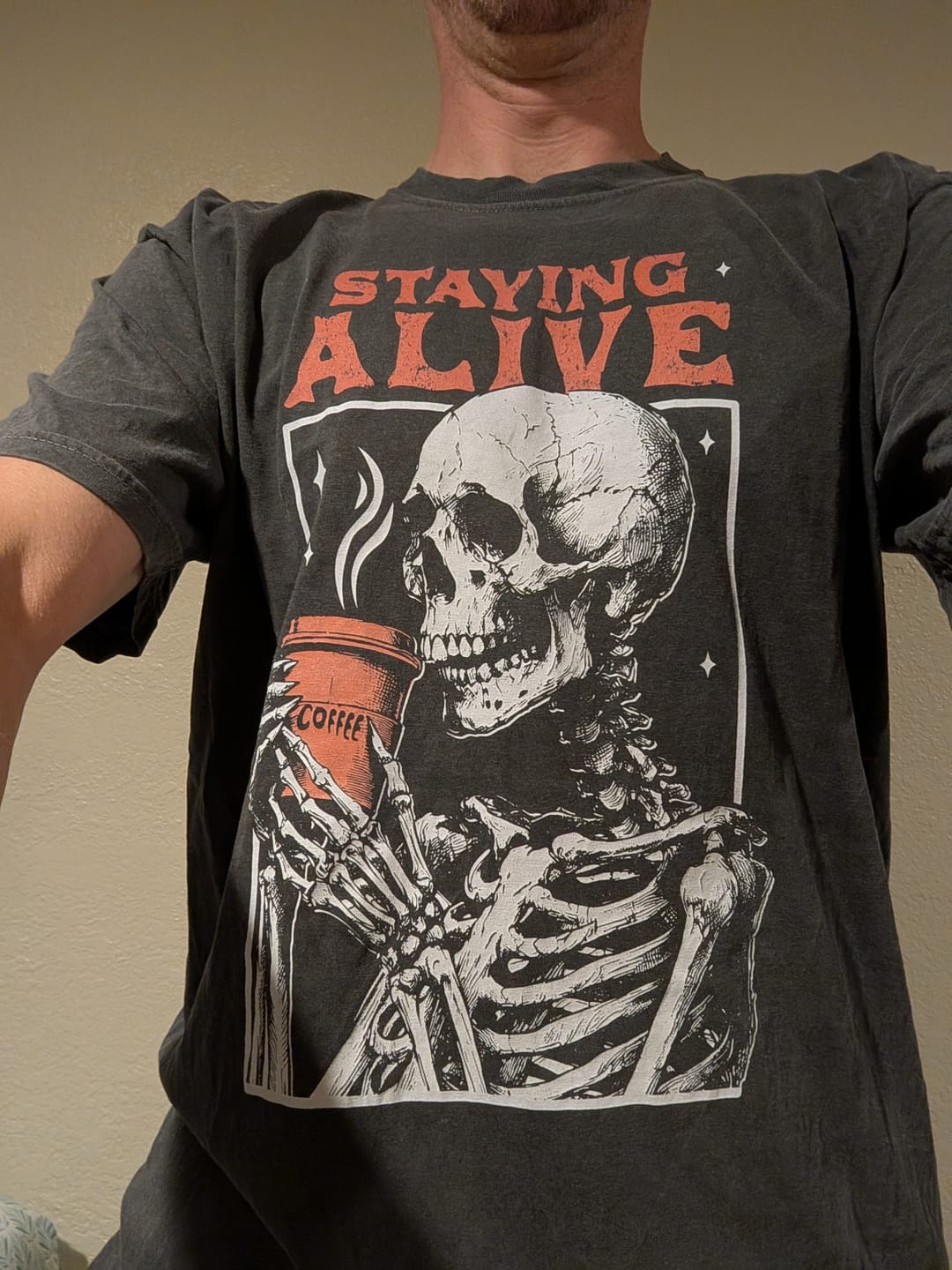 Customer photo review of Staying Alive Comfort Colors T-Shirt