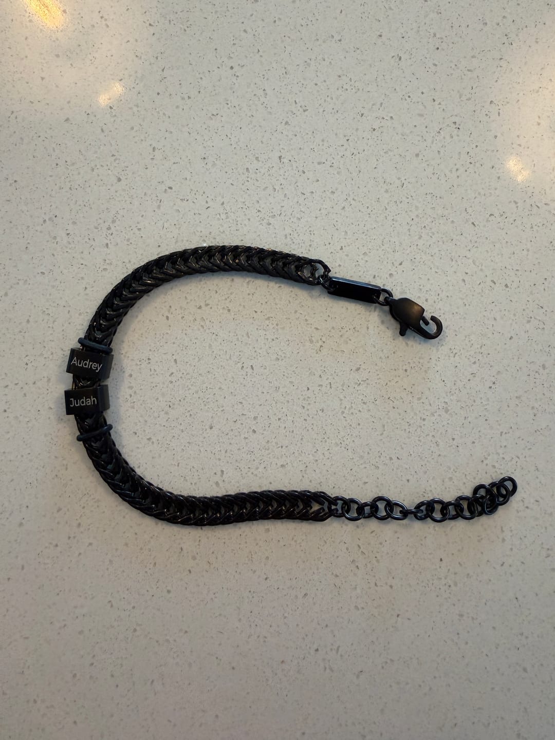 Customer photo review of Dan Bracelet With Kids’ Names- Black