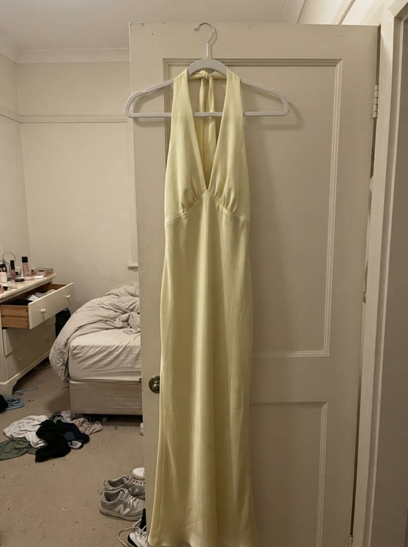 Customer photo review of Heavy Hearted Satin Maxi Dress - Lemon