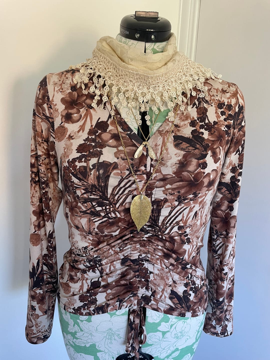 Customer photo review of Brown Floral on Ivory Viscose Jersey Fabric