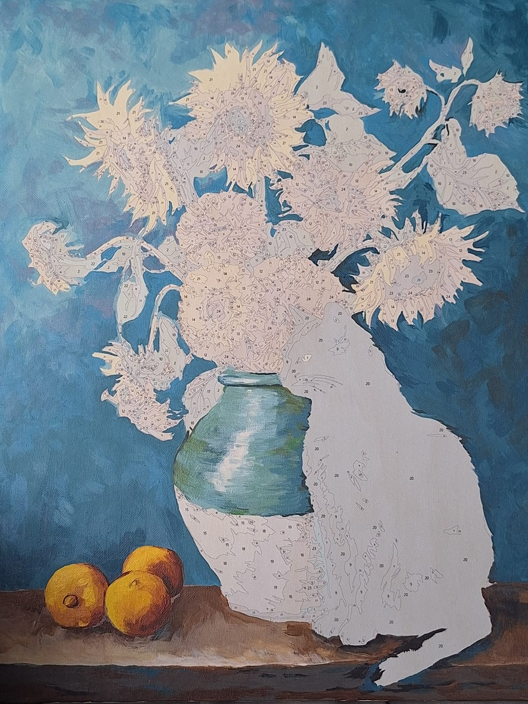 Customer photo review of Famous sunflowers and a black cat | Paint by Number