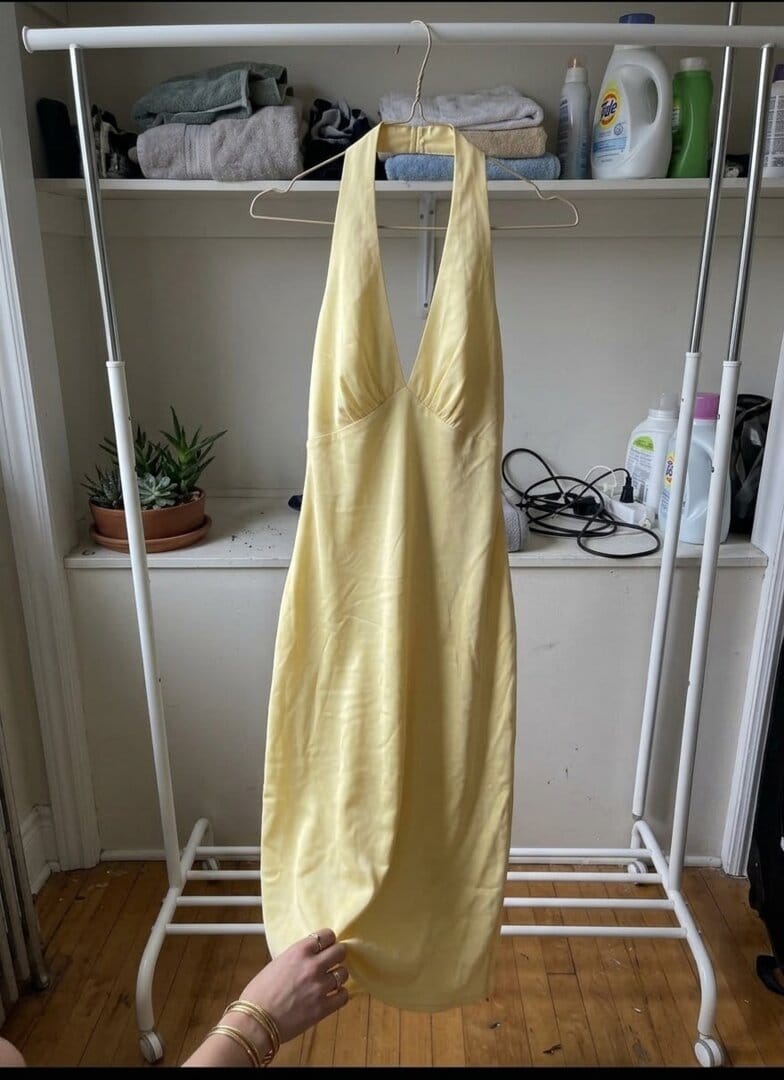 Customer photo review of Heavy Hearted Satin Maxi Dress - Lemon