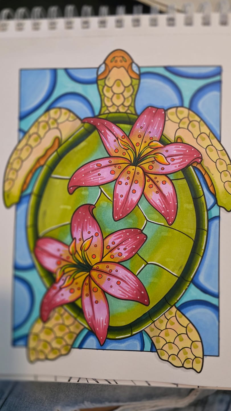 Customer photo review of Ohuhu x Jade Summer Alcohol Markers & Coloring Book Set, 47 Colors + 1 Colorless Blender, Honolulu B, Brush & Fine Dual Tips